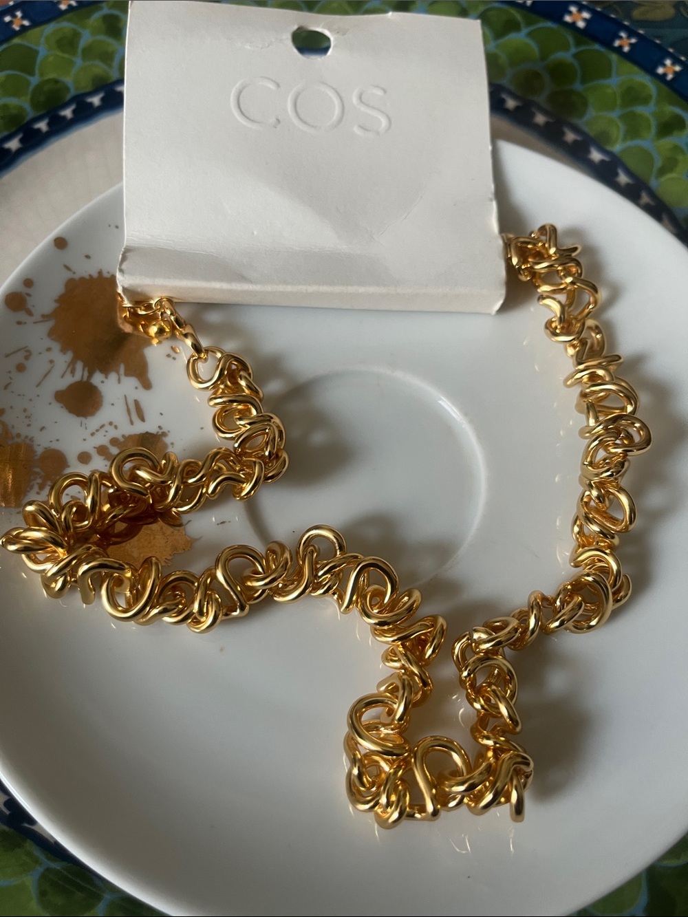 COS Gold Sculptural Twist Chain Necklace